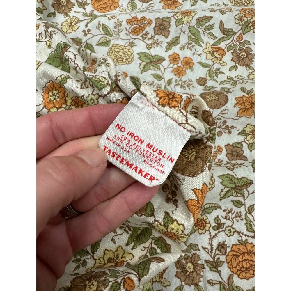 Vintage 70s Tastemaker Earthy Floral Twin Sheet Set Boho Cottagecore